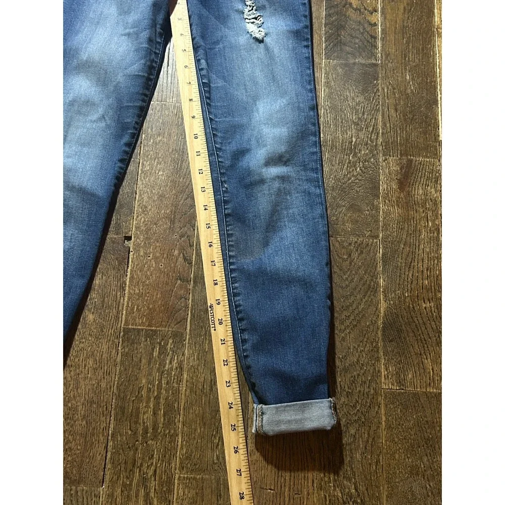 Jolt Womens Jeans 5/27w Juniors Blue Skinny Dark Wash Solid Stretch Distressed - Picture 5 of 6